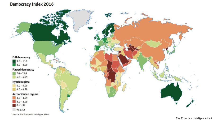 Αυτός ο χάρτης που δείχνει την κατάσταση της δημοκρατίας στον κόσμο θα σας εκπλήξει